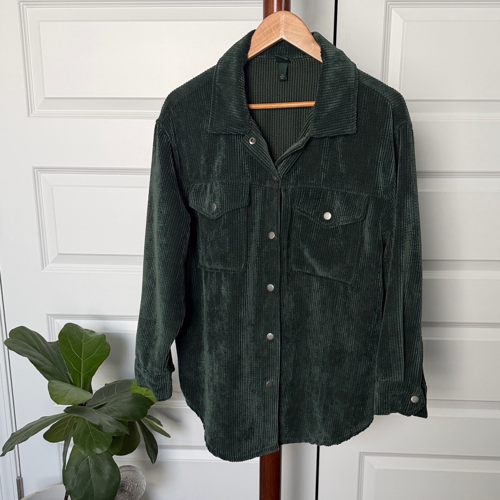 Forest Green Teddy Corduroy Jacket - Women's Casual Shacket